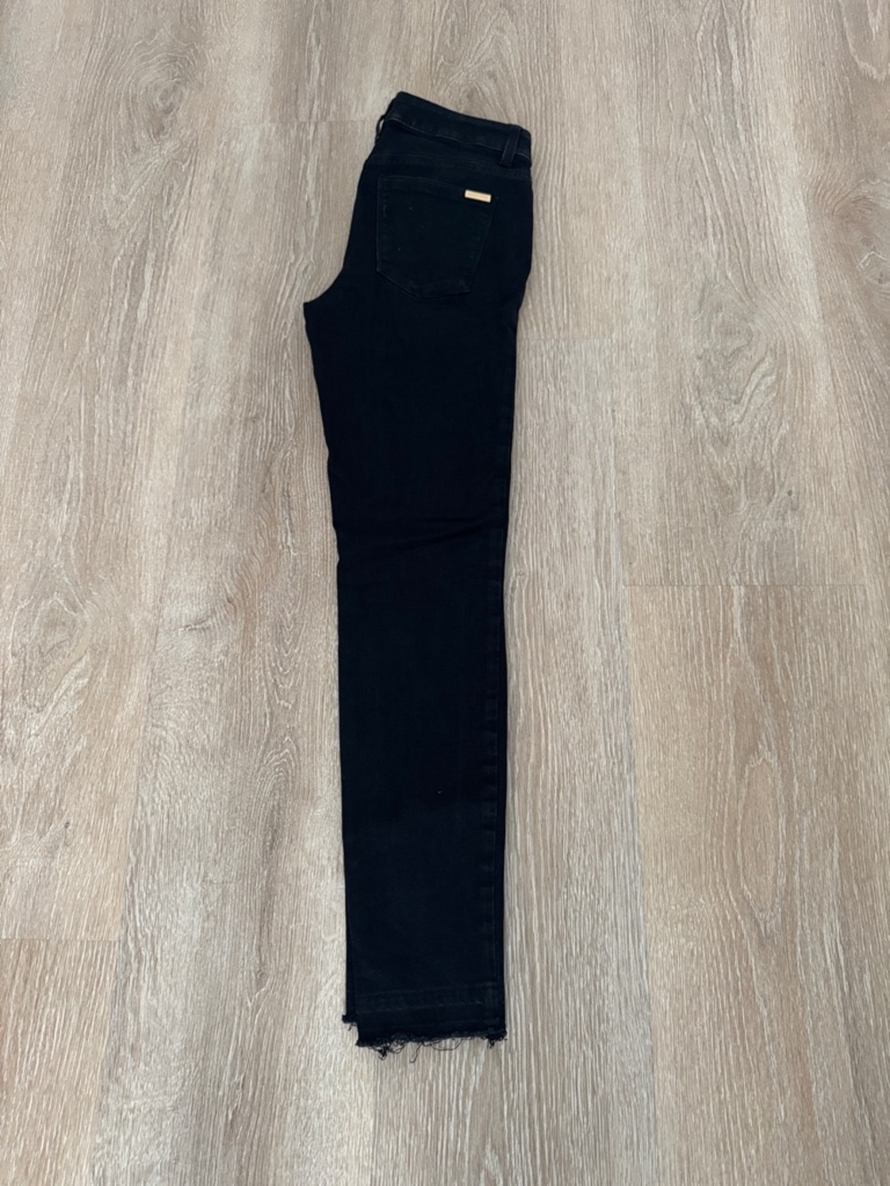 White House Black Market Black Mid Rise Skinny Jeans with Frayed Hem
